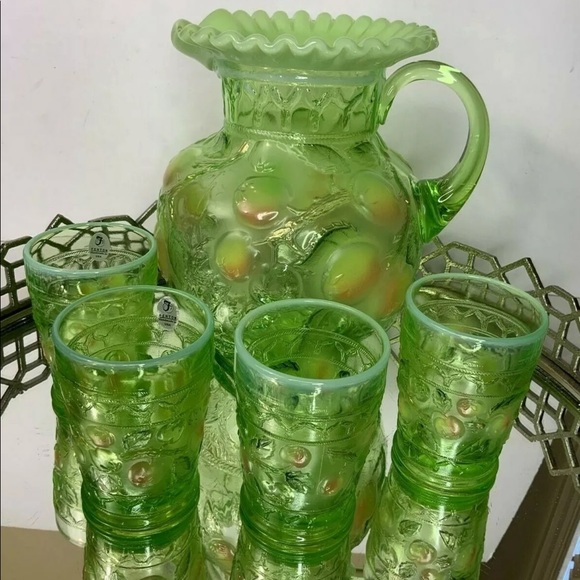 Fenton Other - Fenton Apple Tree Pitcher 4 Tumblers Signed Green Stunning Set #N101
